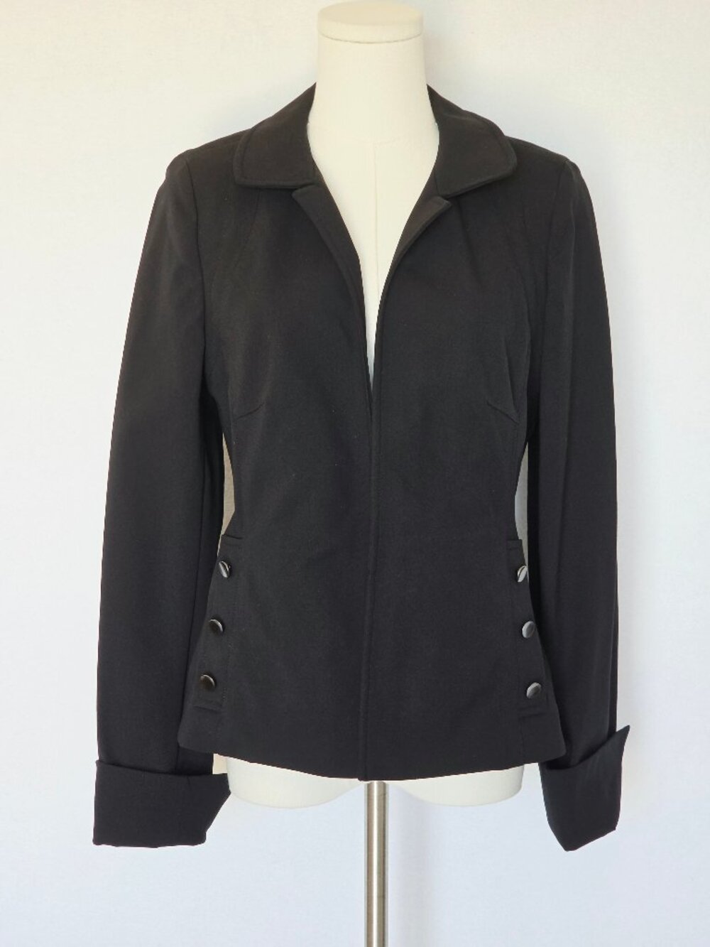 Nina McLemore Made in USA Open-Front Blazer Jacket Stretch Cotton Blend Black